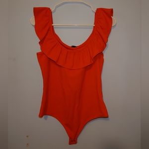 Express Orange Ruffle Bodysuit